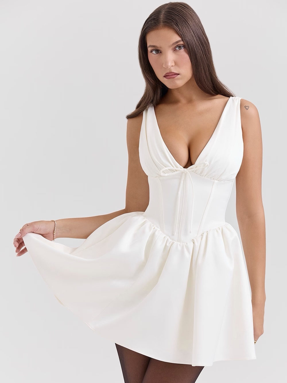 House of CB Emmeliette Ivory Satin Mini Dress M Regular A-C Bridal Like new - Picture 4 of 9